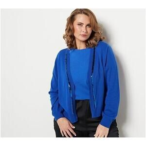 J JASON WU NEW $62 Cropped Sweater Cardigan Sequin Detail Blue XL